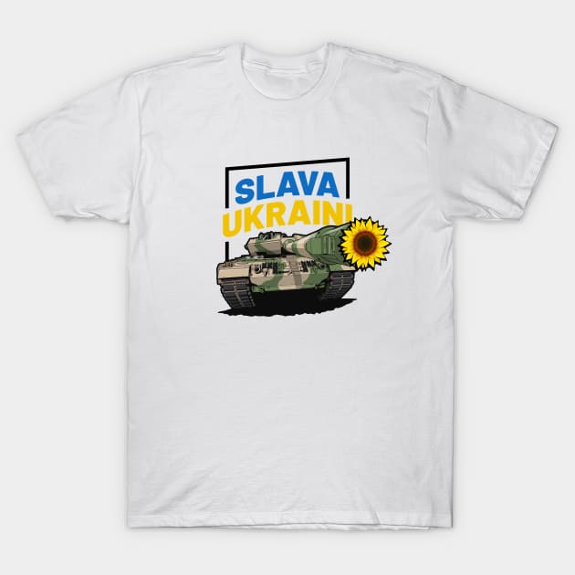 Slava Ukraini Tank With Sunflower T-Shirt by KaroCars